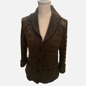 Caslon Dark Olive Green Cable Knit Cardigan